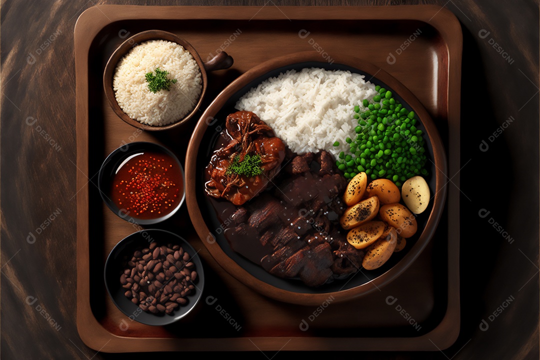 Prato de comida alimento feijoada sobre uma mesa de restaurante