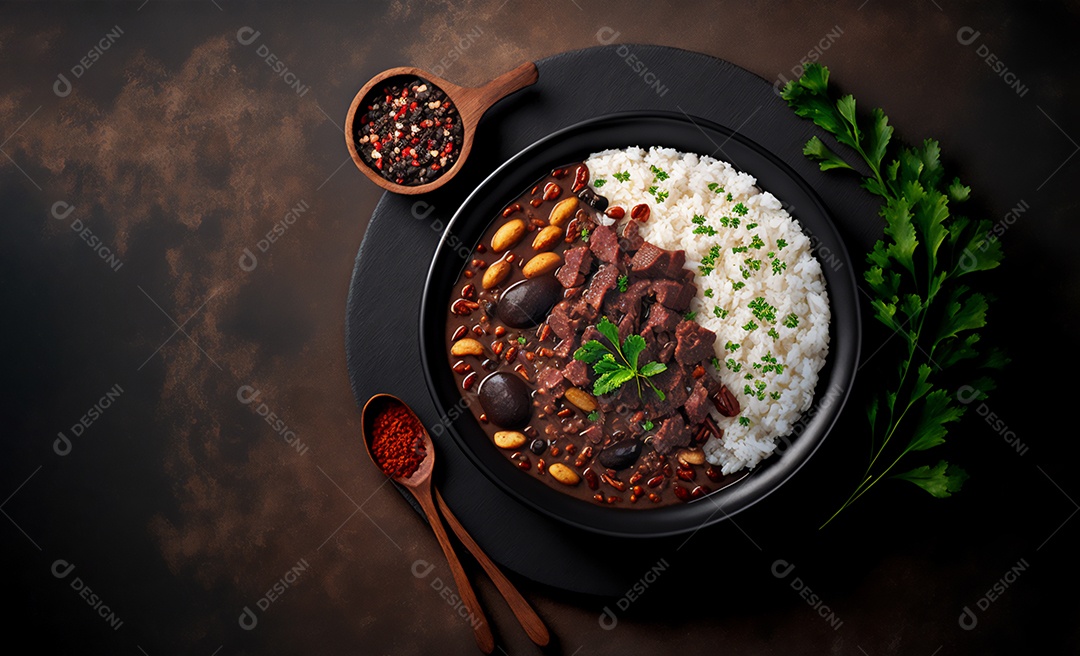 Prato de comida alimento feijoada sobre uma mesa de restaurante