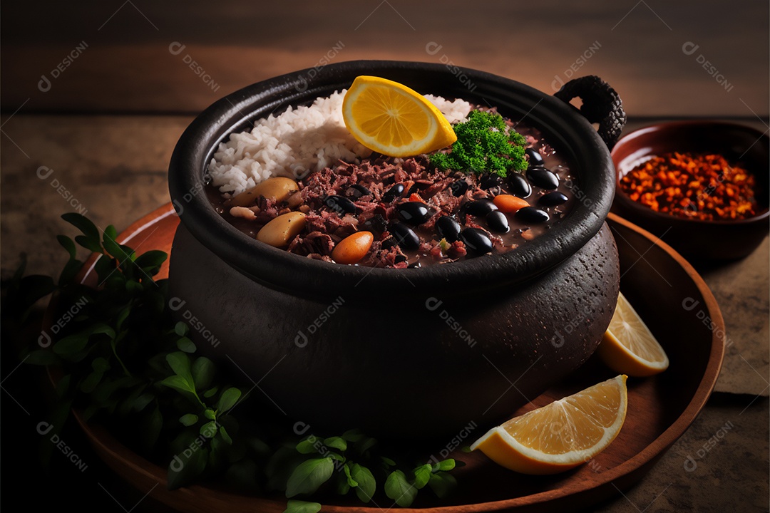 Prato de comida alimento feijoada sobre uma mesa de restaurante