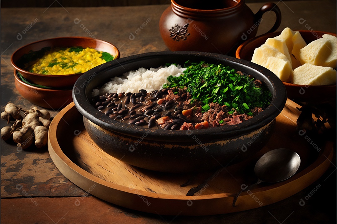 Prato de comida alimento feijoada sobre uma mesa de restaurante