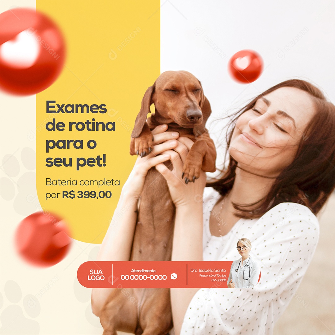 Exames de Rotina Pet Shop Social Media PSD Editável