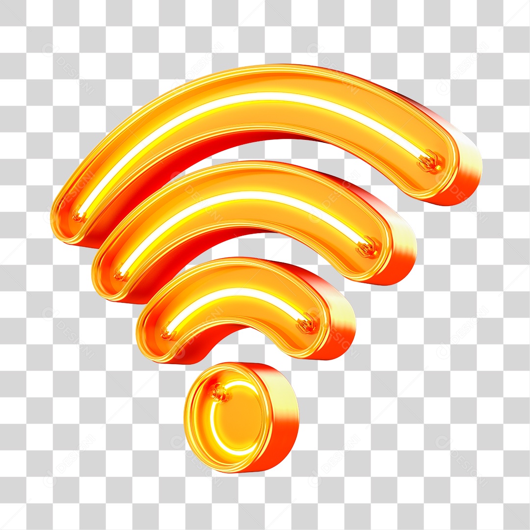 Elemento 3D Para Composição Ícone Wifi Com Neon Amarelo PNG Transparente