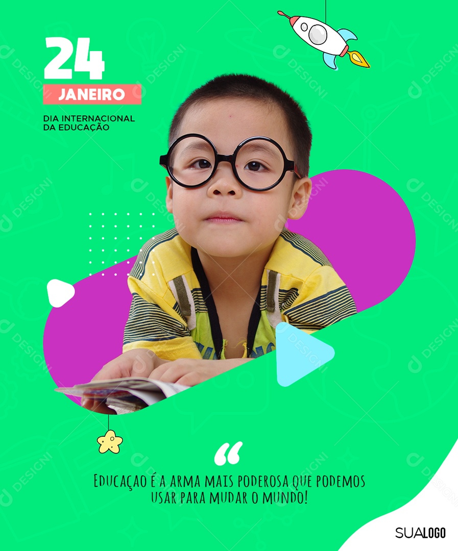 Dia Internacional da Educação 24 de Janeiro Educação é a Arma Mais Poderosa Que Podemos Usar Para Mudar o Mundo Social Media PSD Editável