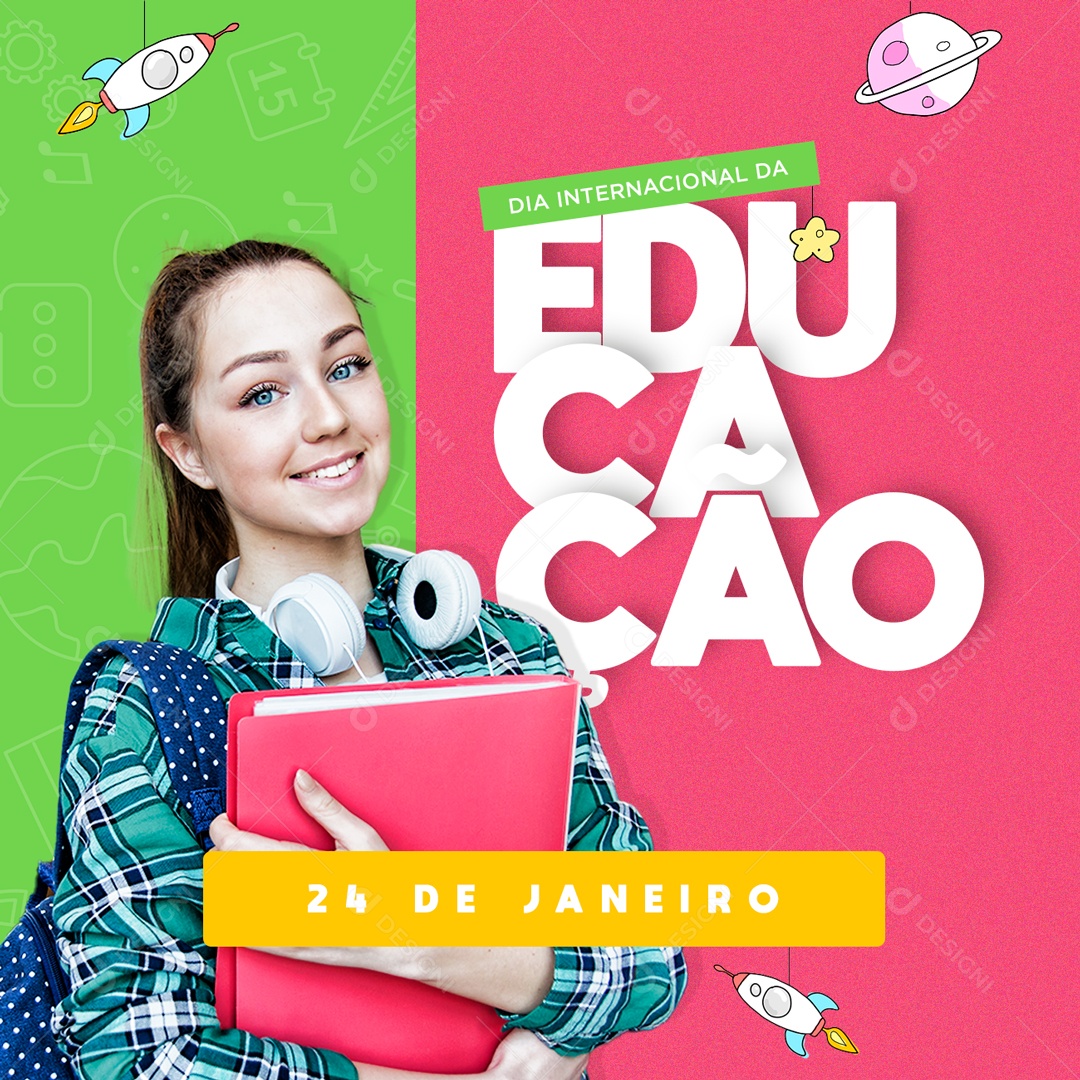 Dia Internacional da Educação 24 de Janeiro Educação é a Arma Mais Poderosa Que Podemos Usar Para Mudar o Mundo Social Media PSD Editável