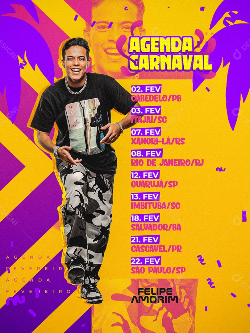 Flyer Felipe Amorim Agenda Carnaval Social Media PSD Editável