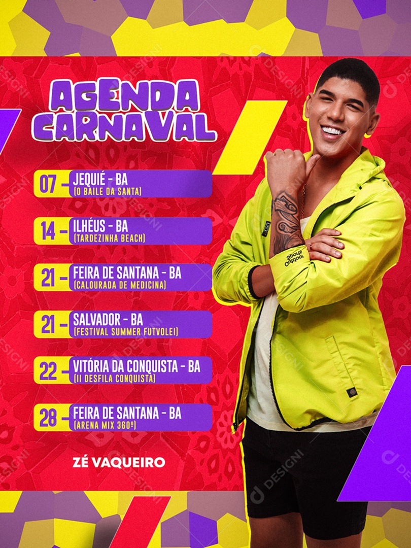 Flyer Zé Vaqueiro Agenda Carnaval Social Media PSD Editável