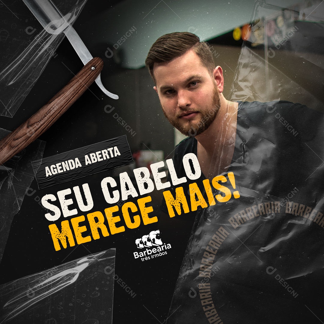 Seu Cabelo Merece Mais! Barbearia Social Media PSD Editável