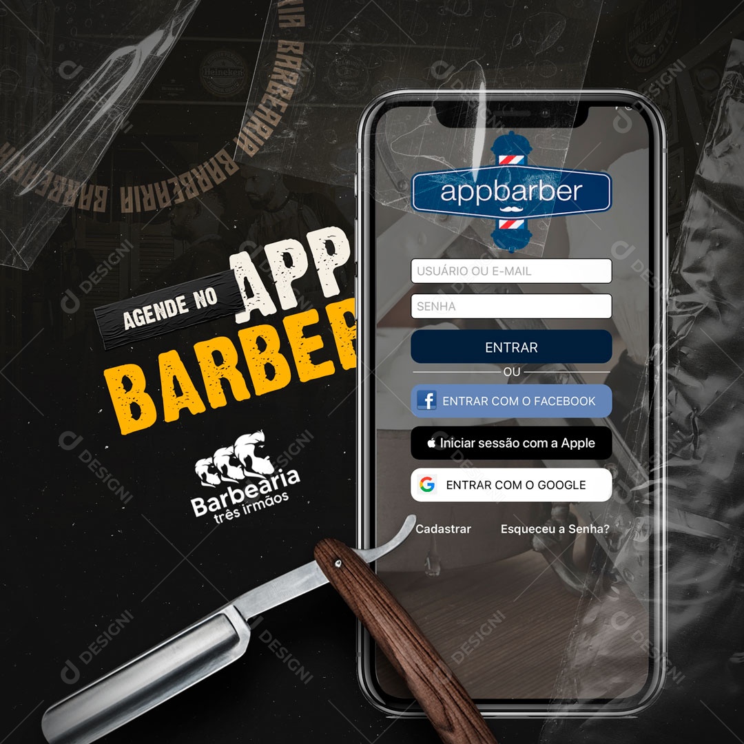 Agende no APP Barbearia Social Media PSD Editável