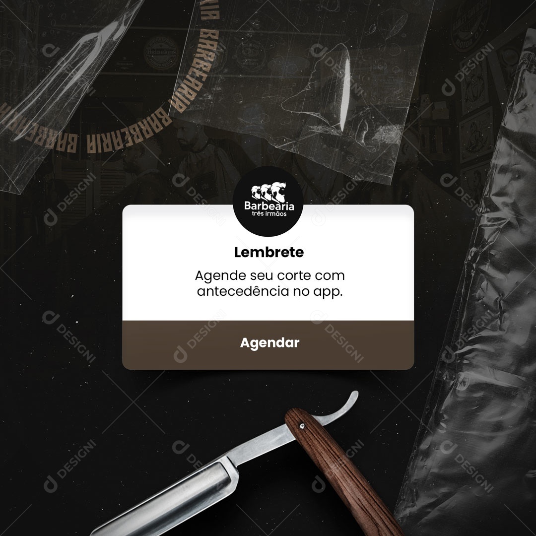 Lembrete Agende Seu Corte Com Antecedência no App Barbearia Social Media PSD Editável