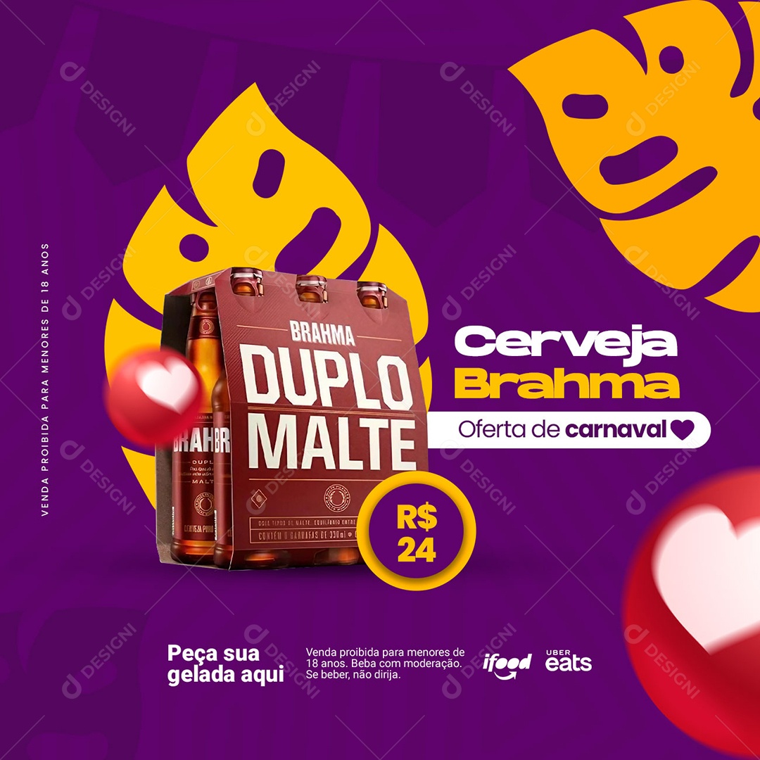 Cerveja Brahma Oferta de Carnaval Distribuidoras de Bebidas Social Media PSD Editável