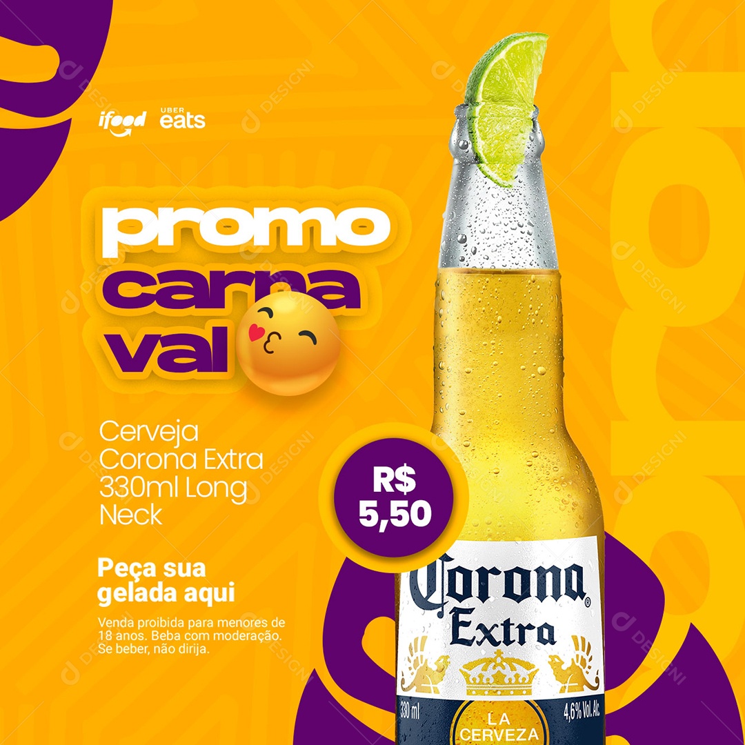 Promo Carnaval Cerveja Corona Extra Distribuidoras de Bebidas Social Media PSD Editável