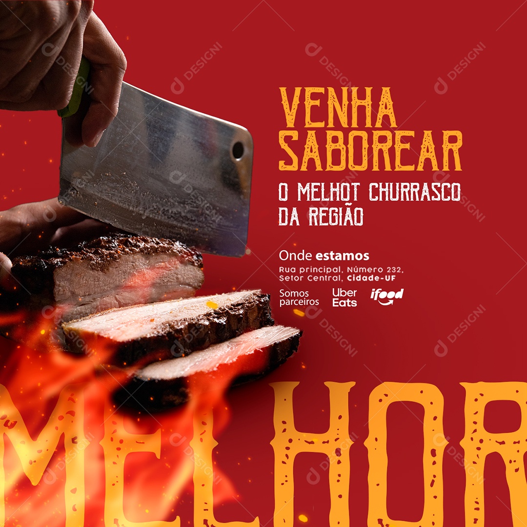 Venha Saborear o Melhor Churrasco da Região Churrascaria Social Media PSD Editável