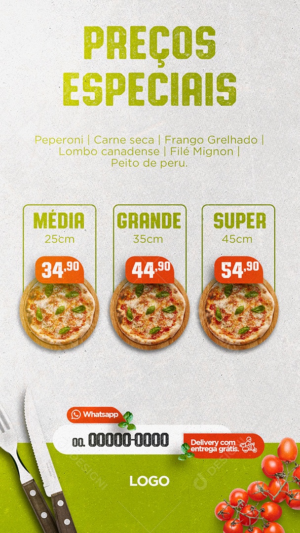 Preços Especiais Pizzaria Story Social Media PSD Editável