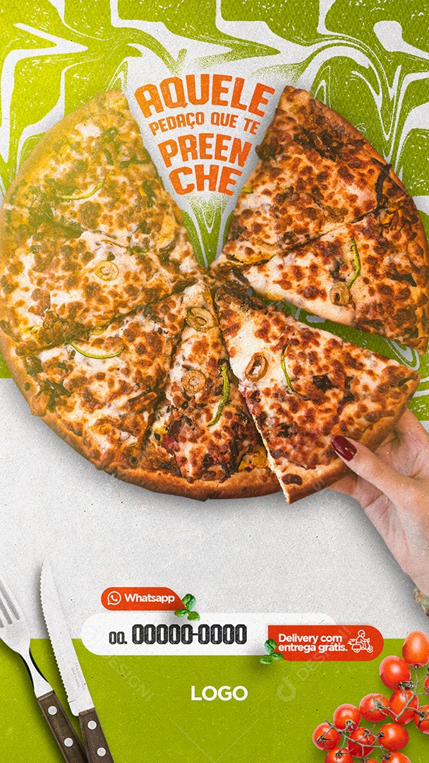 Aquele Pedaço Que Te Preenche Pizzaria Story Social Media PSD Editável
