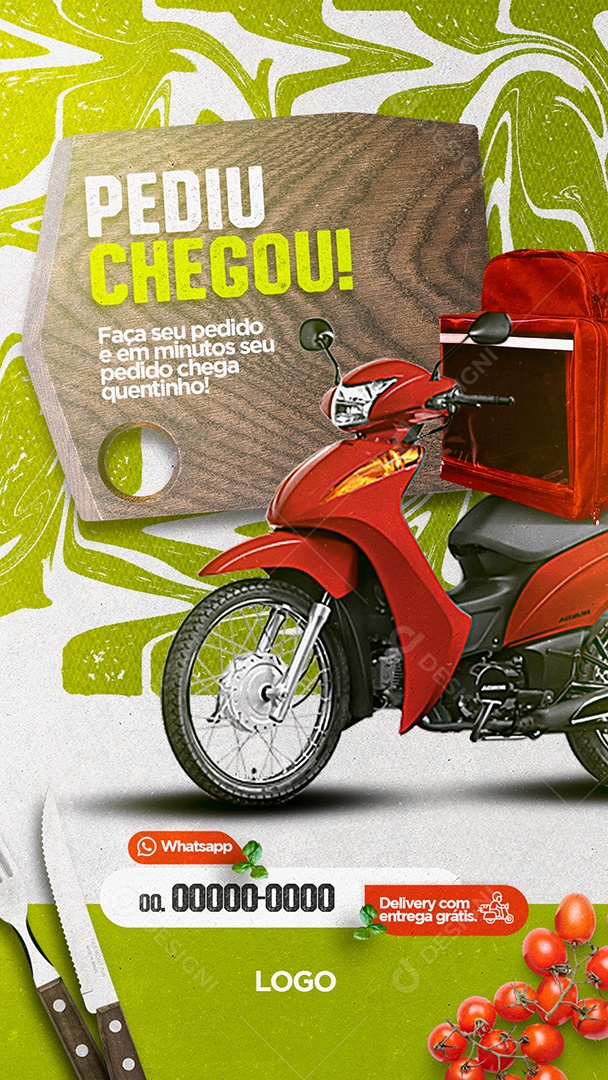 Pediu Chegou Delivery Pizzaria Story Social Media PSD Editável