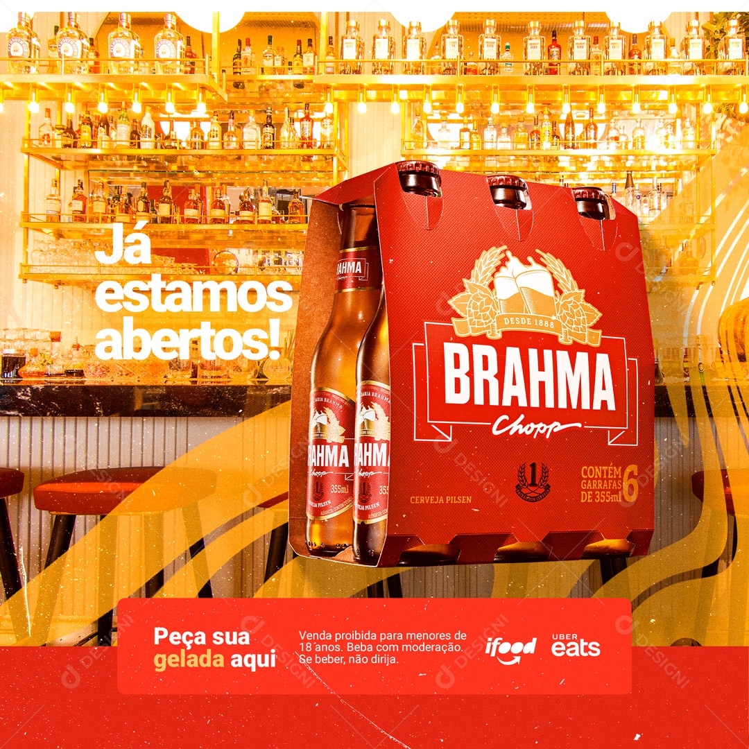 Já Estamos Abertos Bar Distribuidora de Bebidas Social Media PSD Editável