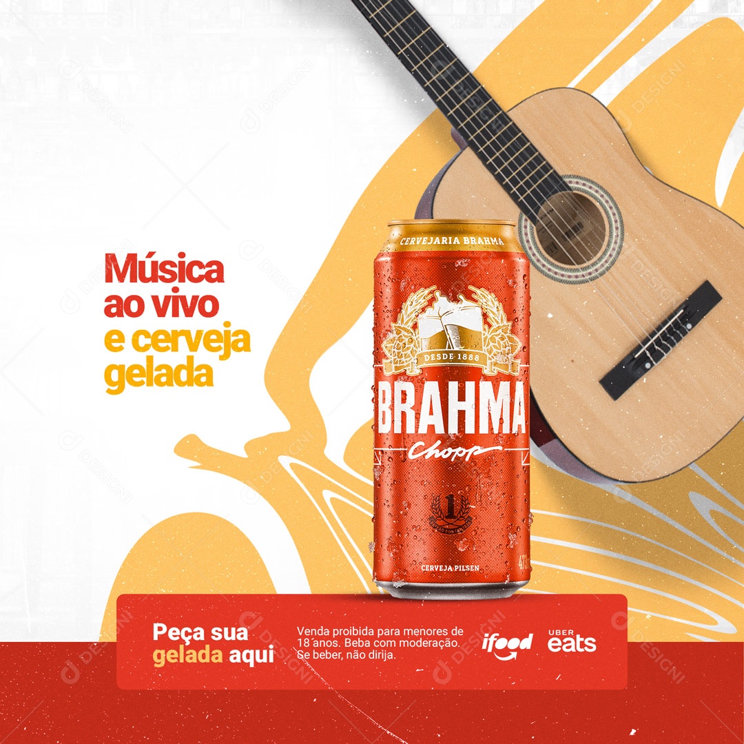 Música Ao Vivo e Cerveja Gelada Bar Distribuidora de Bebidas Social Media PSD Editável