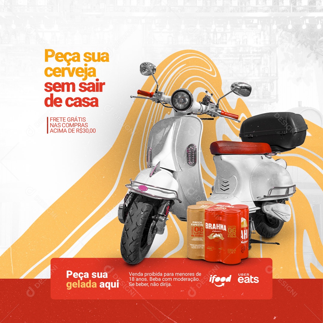 Peça Sua Cerveja Sem Sair de Casa Delivery Distribuidora de Bebidas Social Media PSD Editável