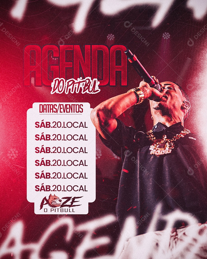 Agenda do Pitbull Flyer Social Media PSD Editável