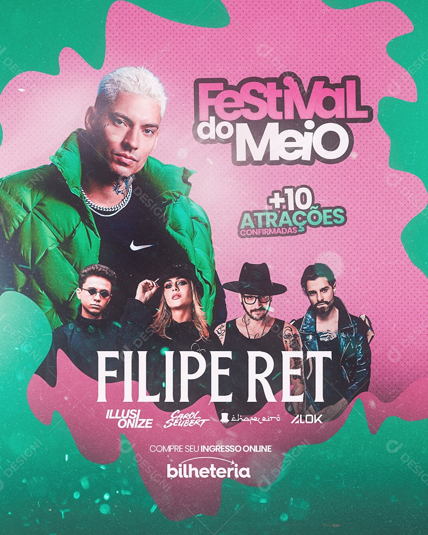 Festival do Meio + 10 Atrações Confirmadas Felip Ret Flyer Social Media PSD Editável