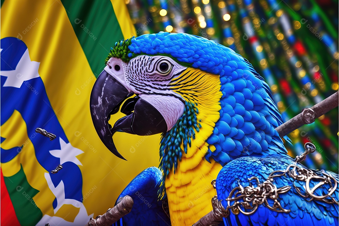 Bandeira representando o carnaval com uma linda arara