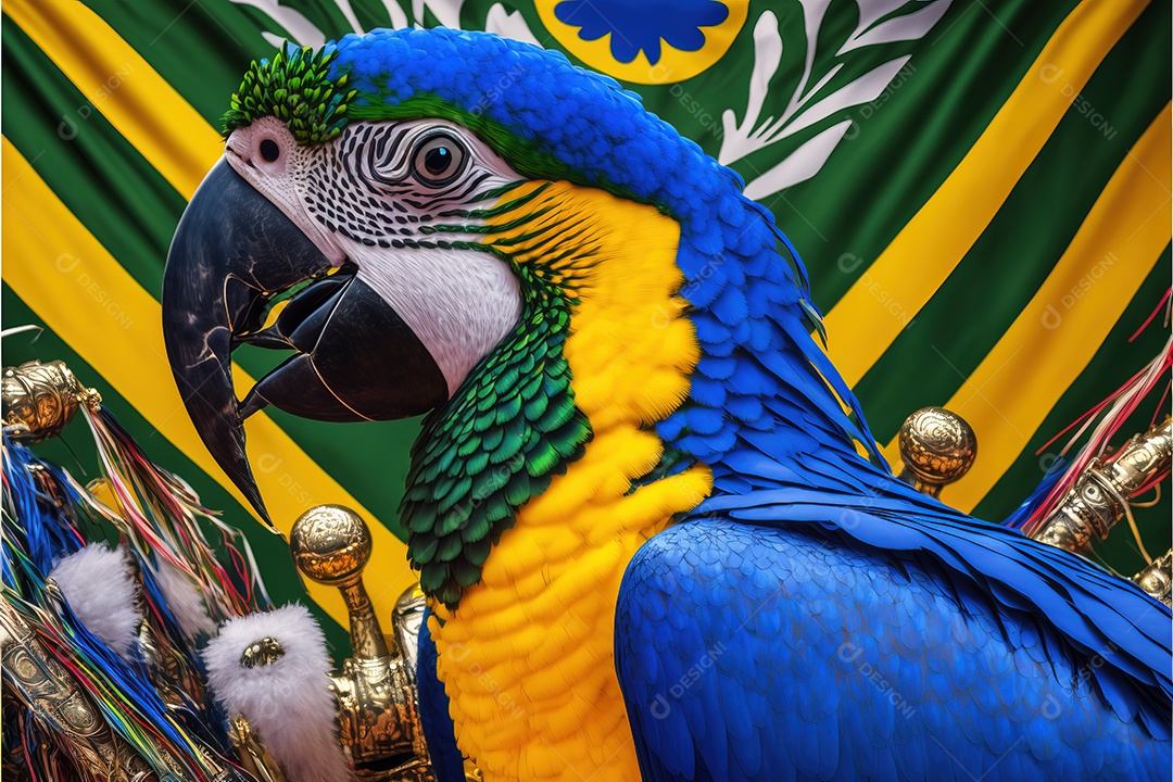 Bandeira representando o carnaval com uma linda arara