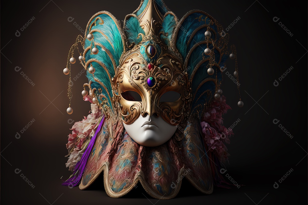 Linda e chique máscara de carnaval veneziana colorida