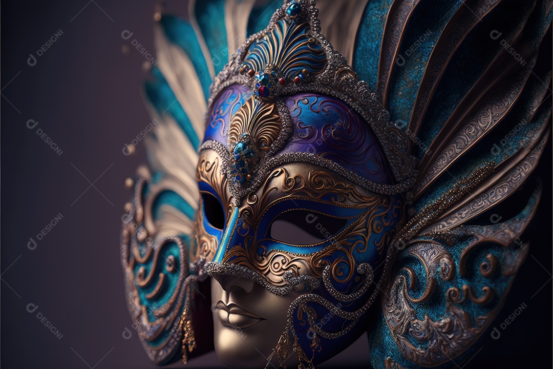 Linda e chique máscara de carnaval veneziana colorida