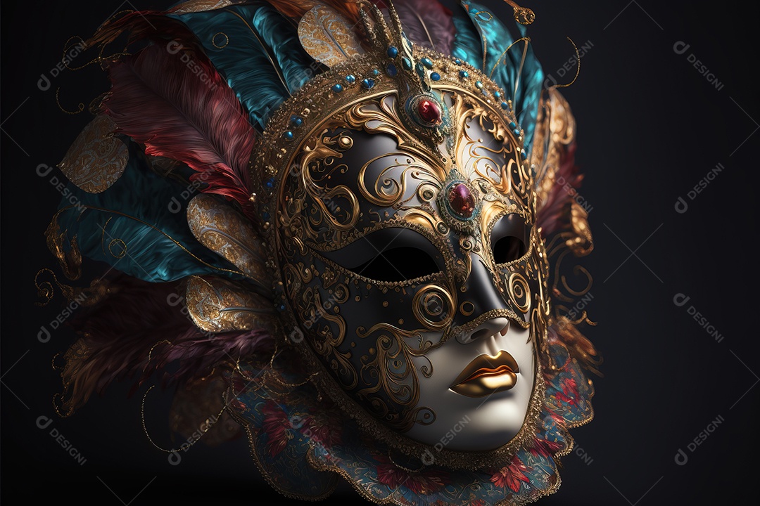 Linda e chique máscara de carnaval veneziana colorida