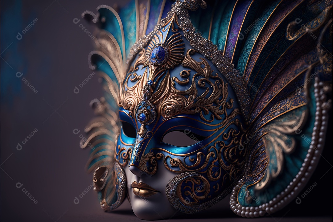 Linda e chique máscara de carnaval veneziana colorida