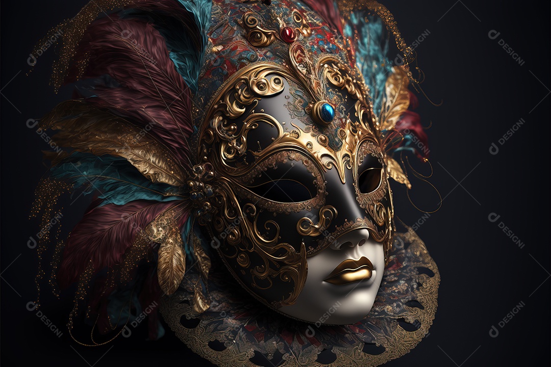 Linda e chique máscara de carnaval veneziana colorida