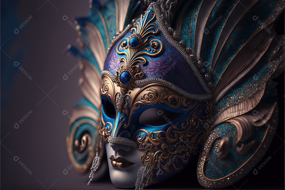 Linda e chique máscara de carnaval veneziana colorida