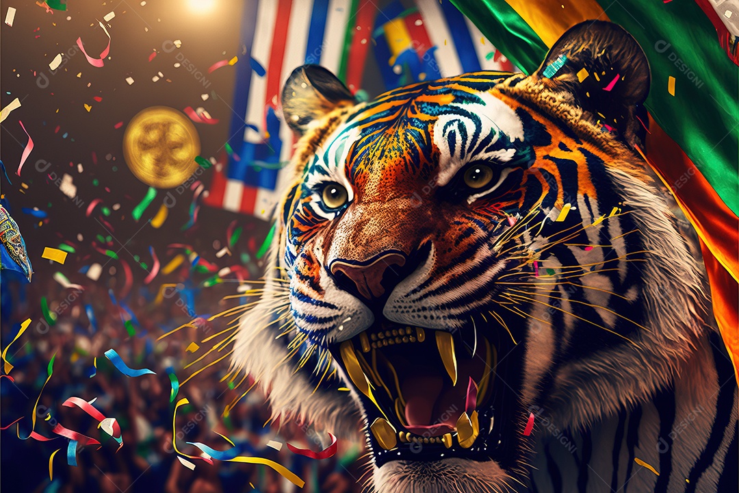 Imagem de uma linda bandeira de samba com um tigre