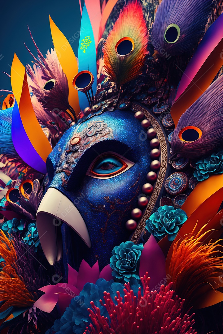 Linda e chique máscara de carnaval veneziana colorida