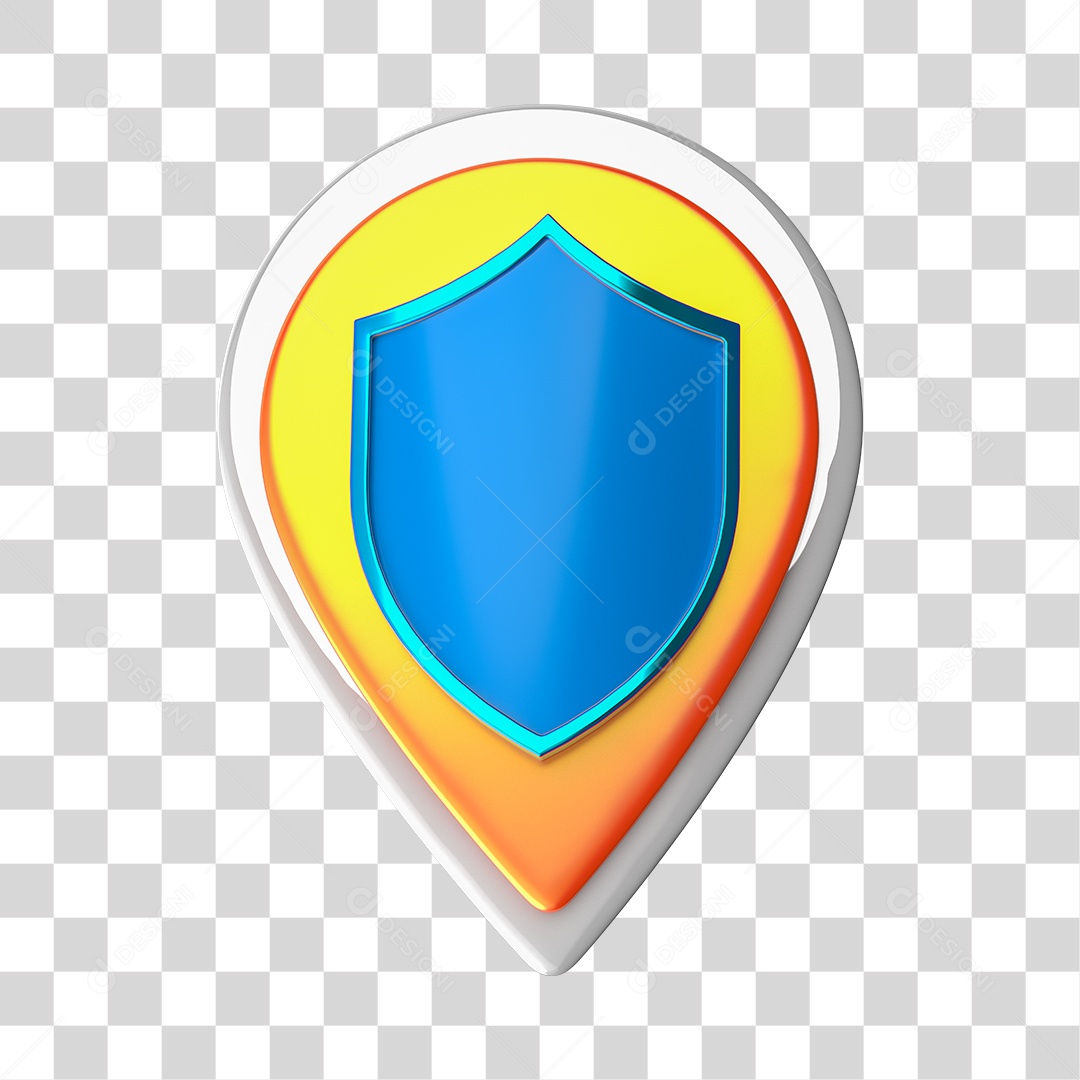 Elemento 3D Para Composição Pin de Localização Com Ícone de Segurança PNG Transparente