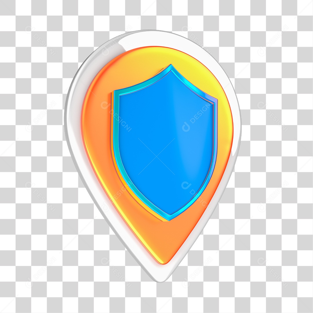 Elemento 3D Para Composição Pin de Localização Com Ícone de Segurança PNG Transparente