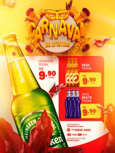 Encarte Carnaval de Ofertas Heineken Skol Skol Beats Cervejaria Social Media PSD Editável