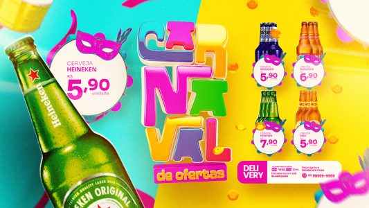Encarte Carnaval de Ofertas Skol Beats Budweiser Heineken Skol Cervejaria Social Media PSD Editável
