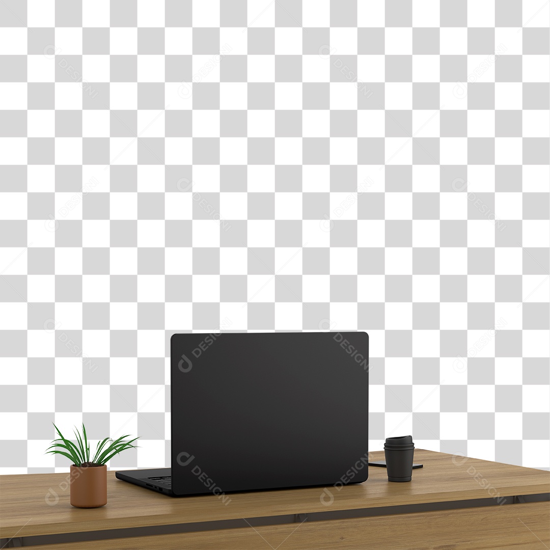 Elemento 3D Para Composição Notebook na Mesa de Madeira PNG Transparente