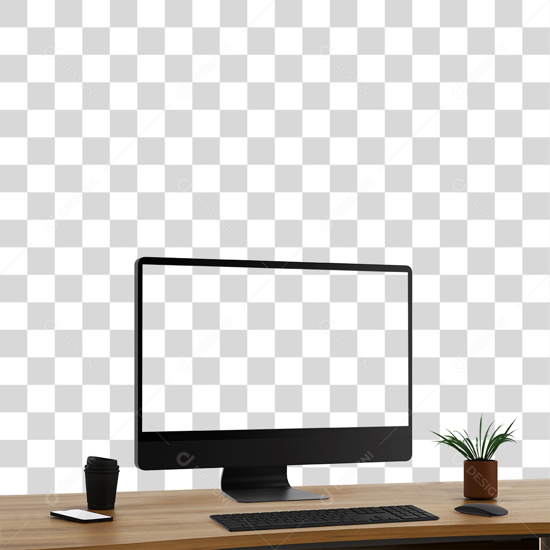 Elemento 3D Para Composição Notebook na Mesa de Madeira, Café e Celular PNG Transparente