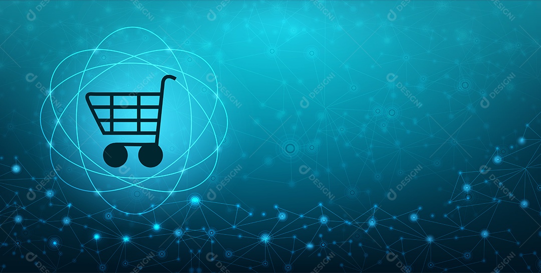 Carrinho de Compras Sobre Fundo Azul Digital EPS Editável