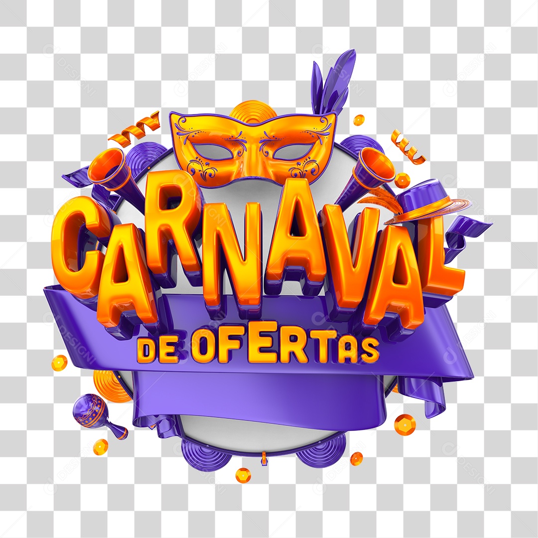 Carnaval de Ofertas Selo 3D Roxo para Composição PNG Transparente