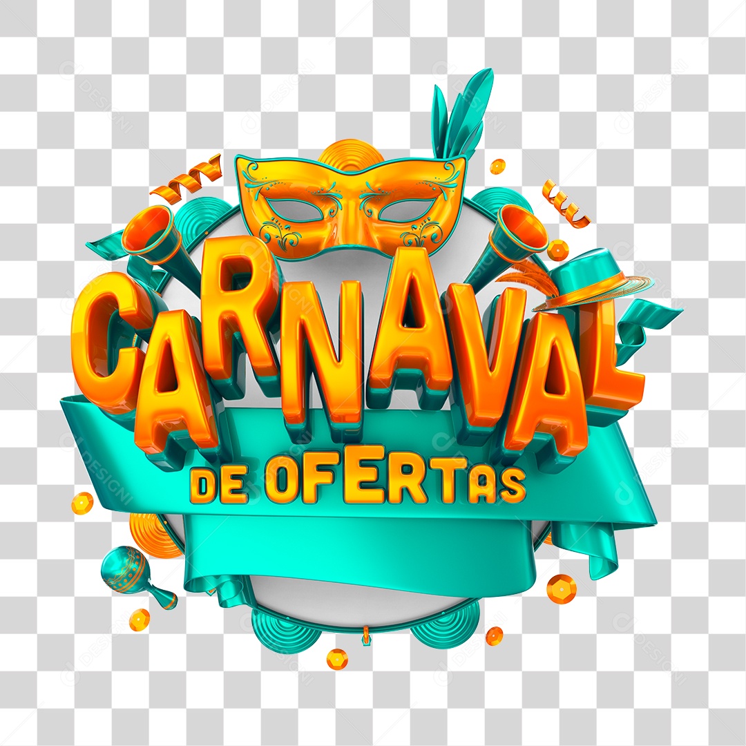 Carnaval de Ofertas Selo 3D Azul Marinho para Composição PNG Transparente