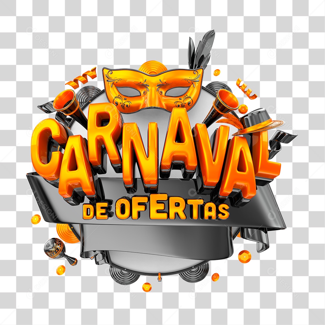 Carnaval de Ofertas Selo 3D Cinza para Composição PNG Transparente