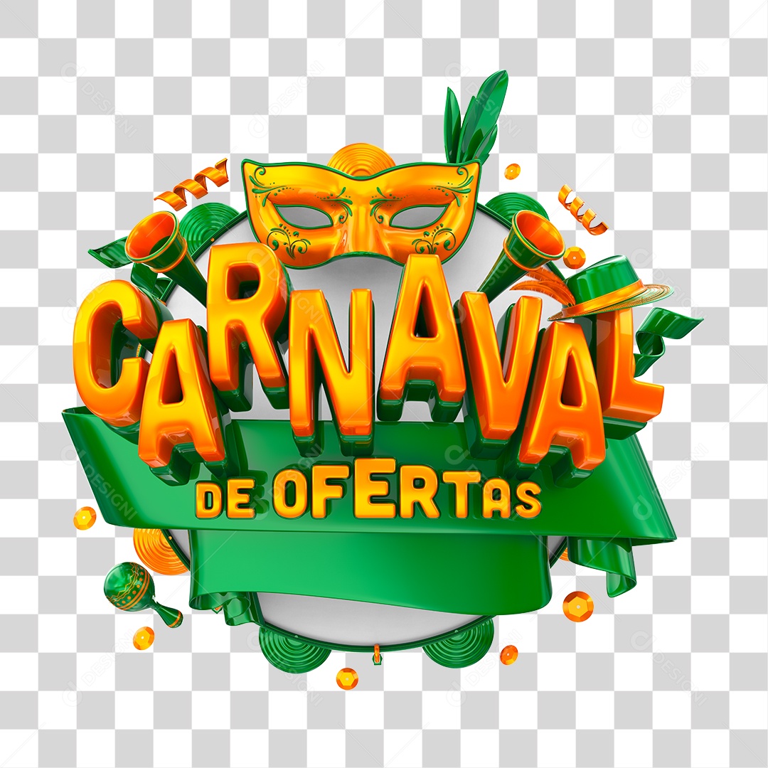 Carnaval de Ofertas Selo 3D Verde para Composição PNG Transparente