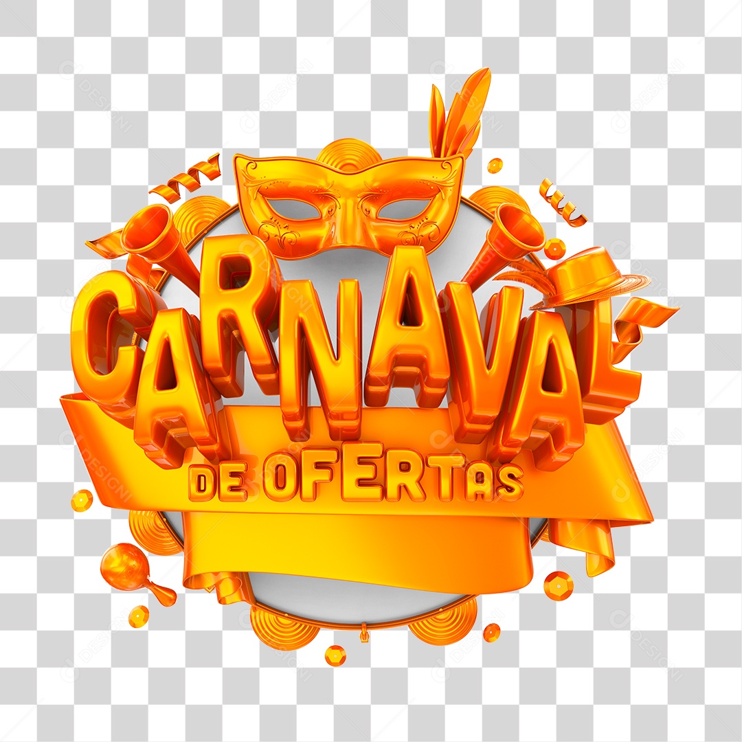 Carnaval de Ofertas Selo 3D Dourado para Composição PNG Transparente