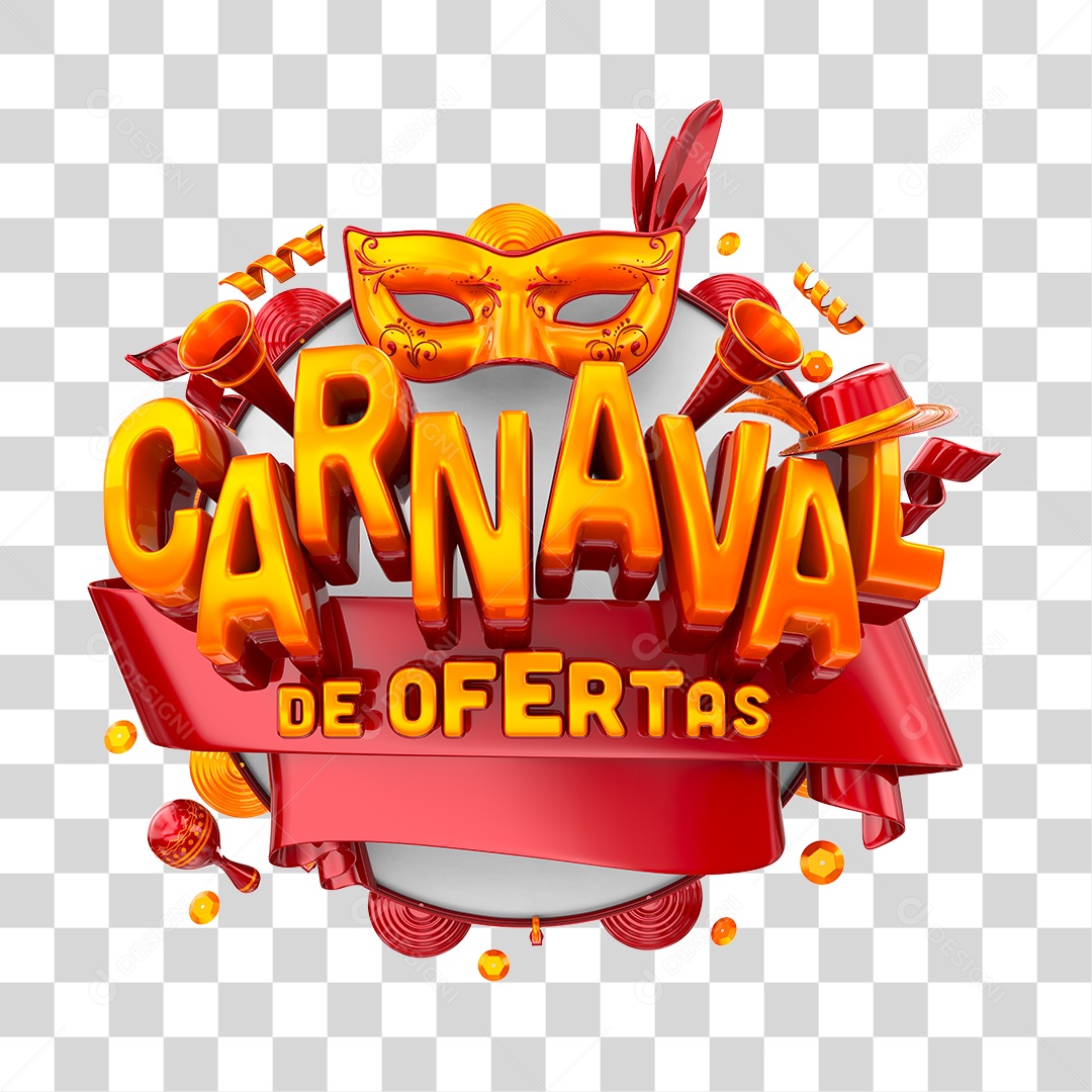 Carnaval de Ofertas Selo 3D Vermelho para Composição PNG Transparente