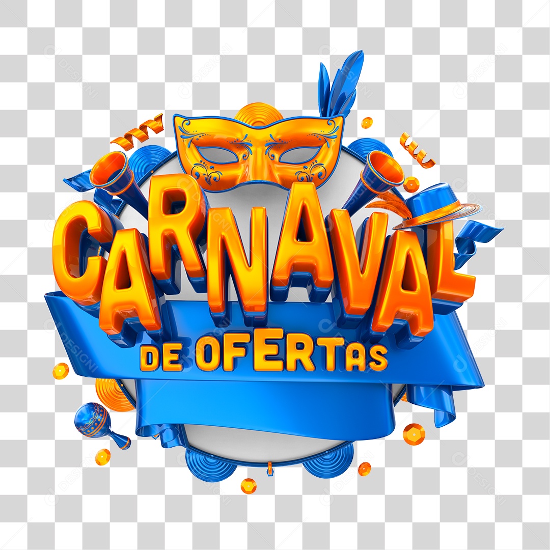 Carnaval de Ofertas Selo 3D Azul para Composição PNG Transparente
