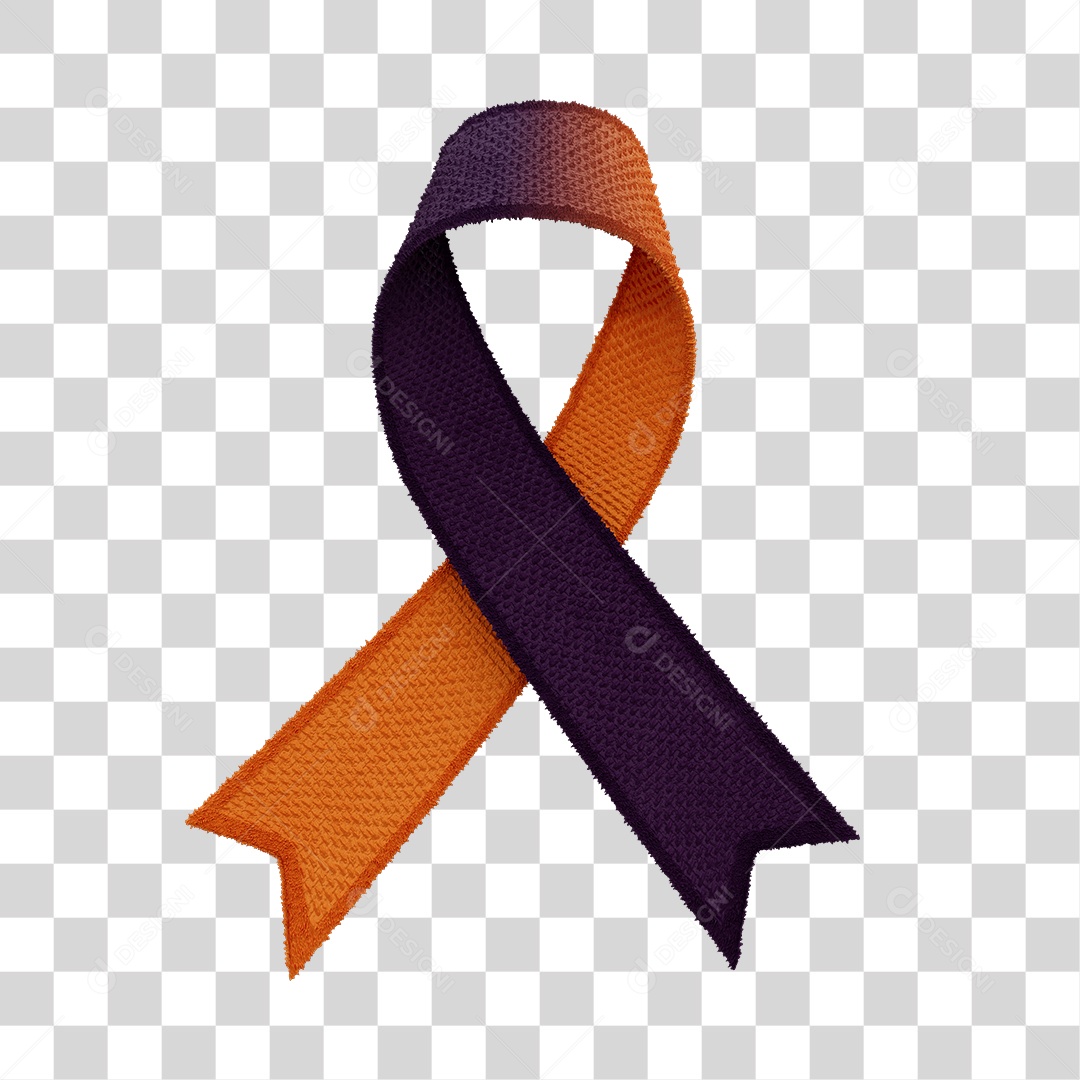 Fita de Fevereiro Laranja e Roxo Elemento 3D PNG Transparente