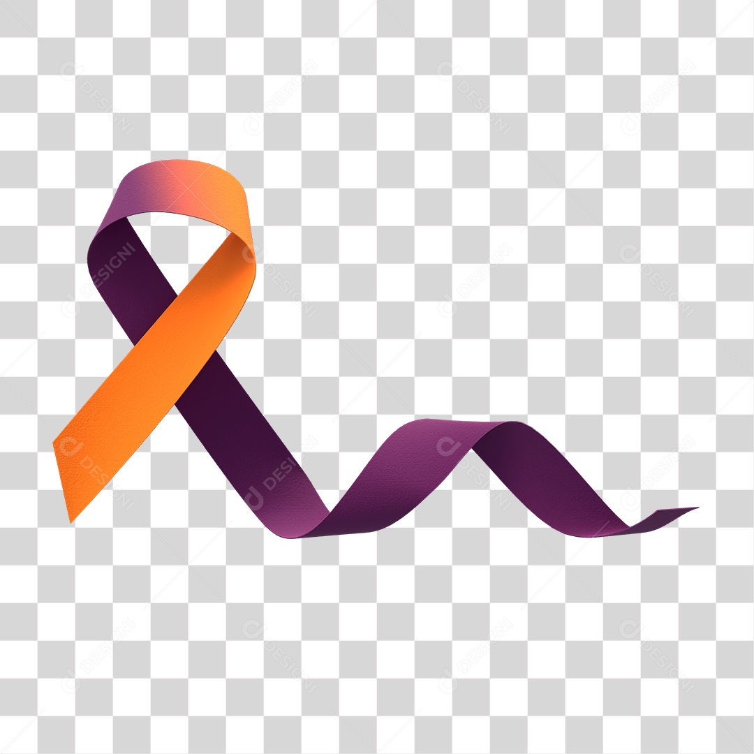Fita de Fevereiro Laranja e Roxo Elemento 3D PNG Transparente
